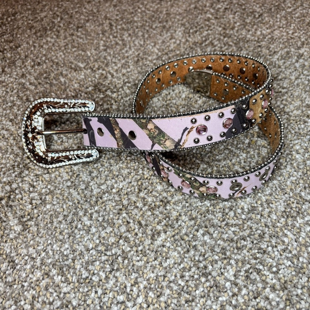 Girls Pink Camouflage Studded Women's Belt